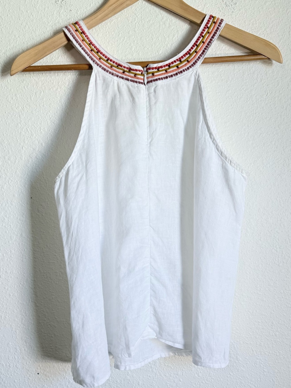 Cynthia Rowley Linen Embroidered Trim Halter Top Boho Chic Goddess Retro - Picture 3 of 7